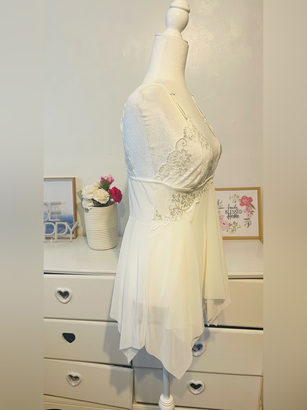 Sheer Lace Babydoll Chemise in White - Delicate Nightwear size L - Picture 3 of 13